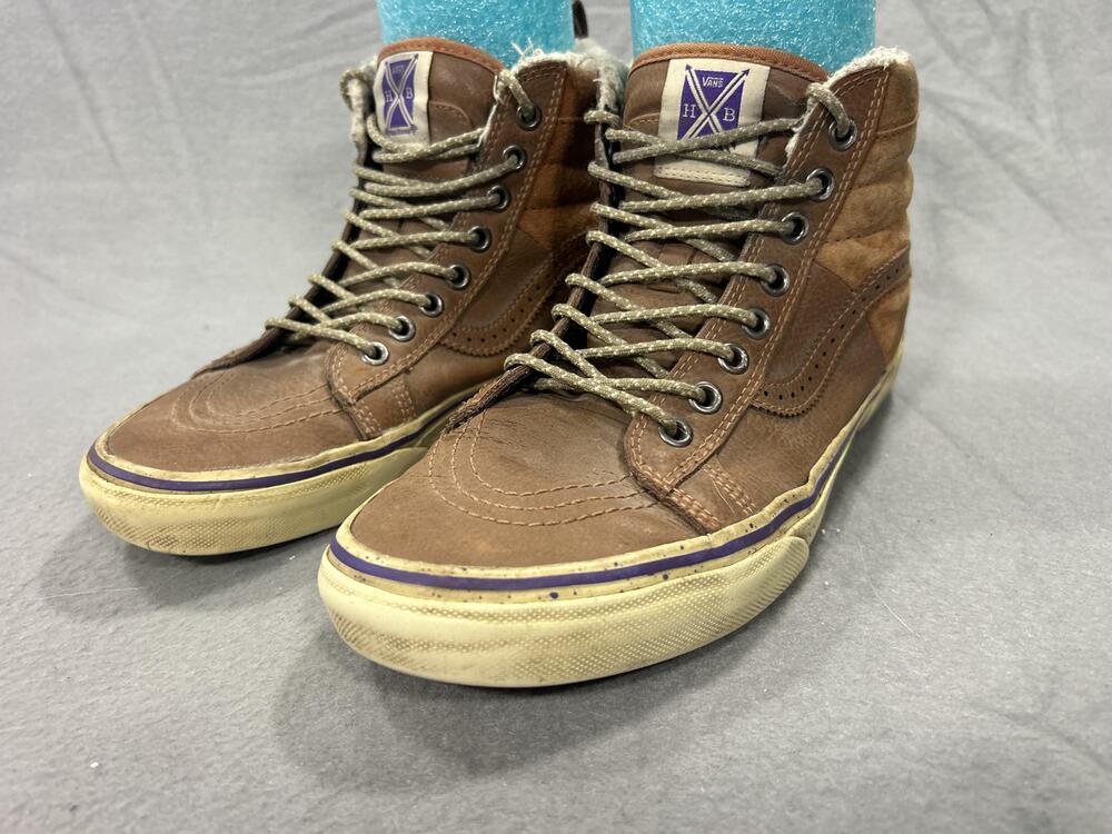 Vans Shoes Mens Size 7.5 Brown Leather High Top Scotchgard Fleece Hana Beaman